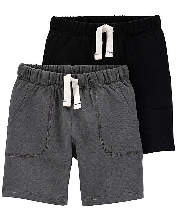 Kit 2 Bermudas Moletom Cinza/Preto - 12m (9 a 12 meses) - Carter's