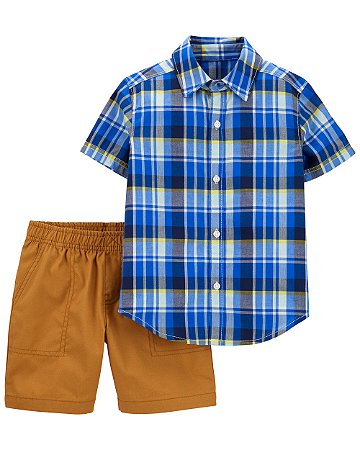 Conjunto 2 Peças Xadrez Azul Short Marrom - 3T (2 a 3 anos) - Carter's