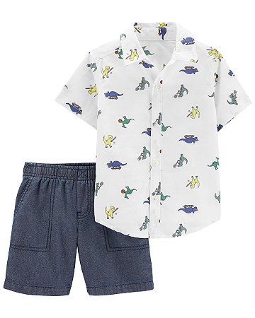 Conjunto 2 Peças Camisa Branca Dino - 2T (2 a 3 anos) - Carter's