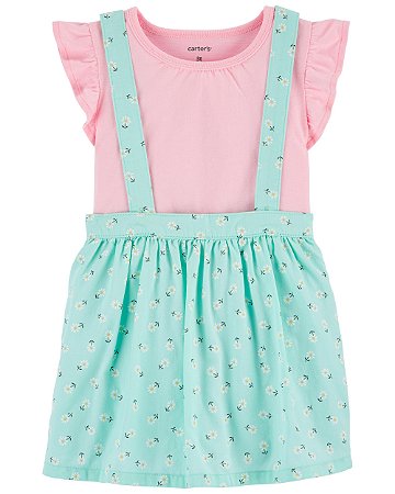 Vestido Jardineira Azul e Rosa - 3T (3 a 4 anos) - Carter's
