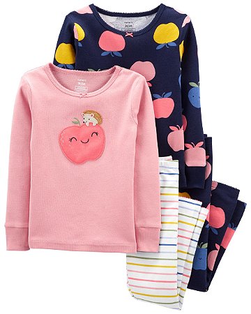 Kit Pijama 4 Peças Maça - 2T (2 a 3 anos) - Carter's
