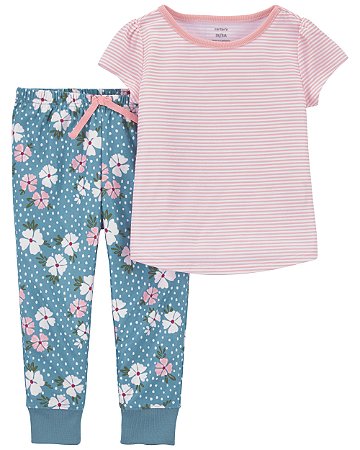 Pijama 2 peças Calça Florida Blusa Rosa - 2T (2 a 3 anos) - Carter's