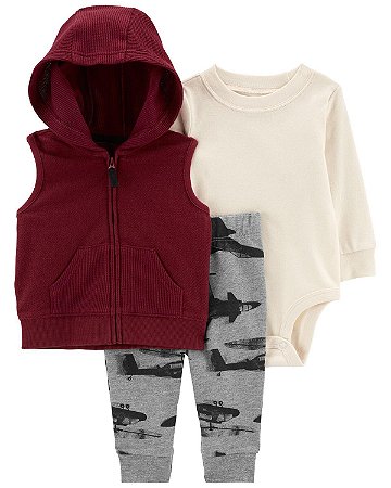 Conjunto 3 Peças Colete Vinho Helicóptero - 6m (3 a 6 meses) - Carter's