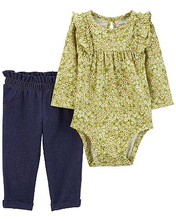 Conjunto 2 peças Body Manga Longa Floral - 12m (9 a 12 meses) - Carter's