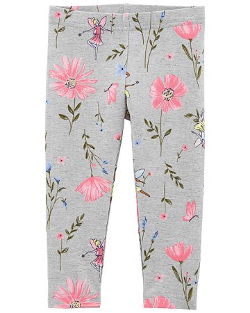 Calça Legging Cinza Flores Rosa - 3m (1 a 3 meses) - Carter's