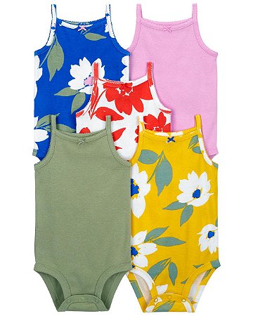 Kit Body 5 peças Alcinha Floral Colorido - 12m (9 a 12 meses) - Carter's