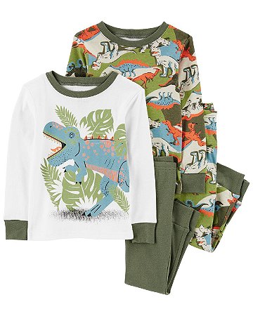 Kit Pijama 4 peças Dino Verde/Laranja - 18m (12 a 18 meses) - Carter's