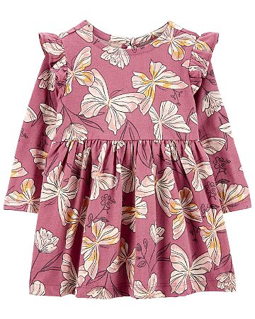 Vestido Rosa Borboletas - 3m (1 a 3 meses) - Carter's