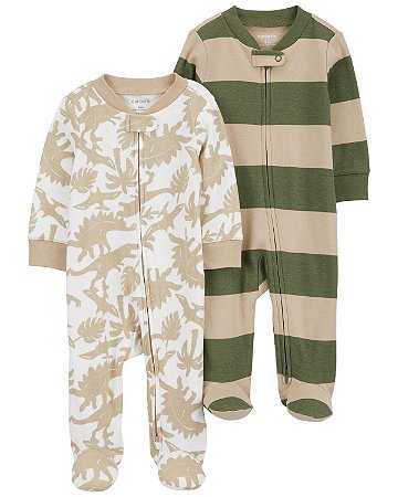 Kit 2 pijamas com pezinho Dino Verde/Bege - 9m (6 a 9 meses) - Carter's