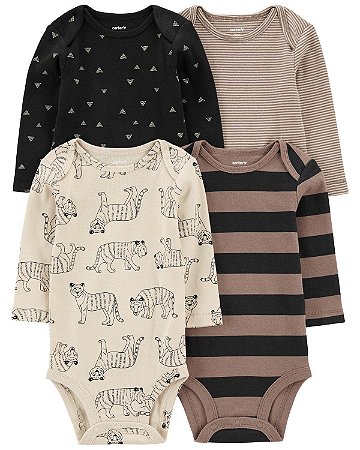 Kit Body 4 peças Onça Marrom - 3m (1 a 3 meses) - Carter's