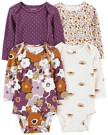 Kit Body 4 peças Flores Roxa/Marrom - 24m (18 a 24 meses) - Carter's