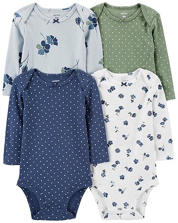 Kit Body 4 peças Flores/Poa Azul e Verde - 24m (18 a 24 meses) - Carter's