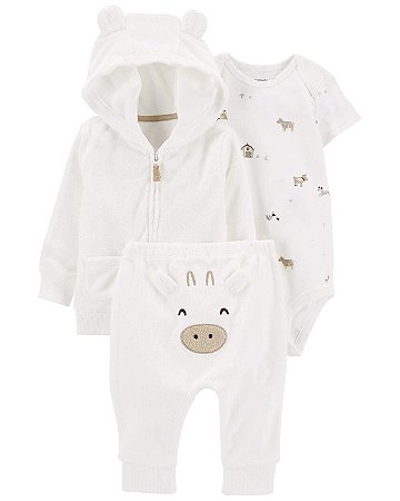 Conjunto 3 peças Cardigan Vaquinha Branco - RN - Carter's