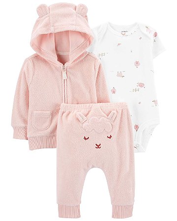 Conjunto 3 peças Cardigan Ovelhinha Rosa - 9m (6 a 9 meses) - Carter's