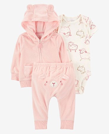 Conjunto 3 peças Cardigan Ovelhinha Rosa - 12m (9 a 12 meses) - Carter's