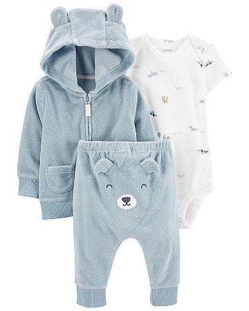 Conjunto 3 peças Cardigan Cachorro Azul - 9m (6 a 9 meses) - Carter's