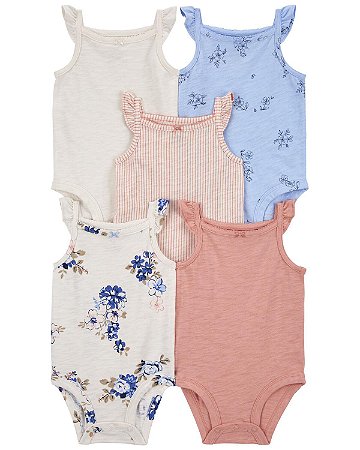 Kit Body 5 peças Alcinha Flores Rosa/Azul - RN - Carter's