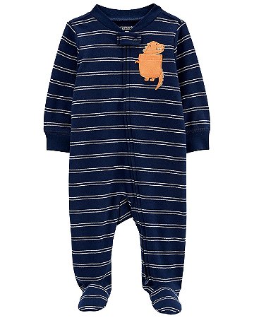 Pijama com pezinho Azul Dino Bolso - 6m (3 a 6 meses) - Carter's