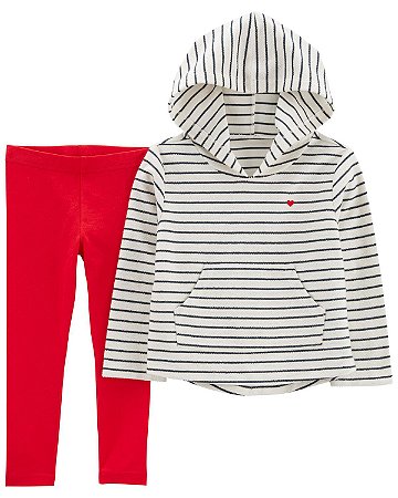 Conjunto 2 peças Legging Vermelha Camiseta Capuz - 3m (1 a 3 meses) - Carter's