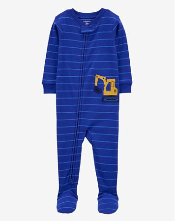 Pijama com pezinho Construção Azul - 12m (9 a 12 meses) - Carter's