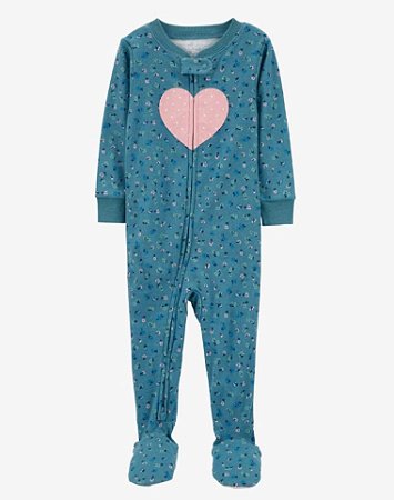 Pijama com pezinho Verde Coração Rosa - 3T (3 a 4 anos) - Carter's