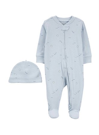 Pijama com pezinho Avião de Papel + Touca - 6m (3 a 6 meses) - Carter's