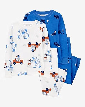 Kit Pijama 4 peças Boneco de Neve Branco/Azul - 18m (12 a 18 meses) - Carter's