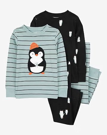 Kit Pijama 4 peças Pinguim Preto - 24m (18 a 24 meses) - Carter's