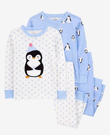 Kit Pijama 4 peças Pinguim Azulzinho - 12m (9 a 12 meses) - Carter's
