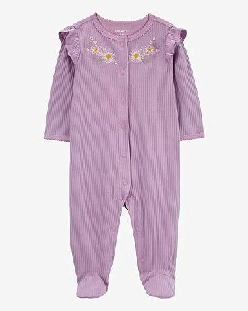 Pijama com pezinho Roxo Babado Flores - RN - Carter's