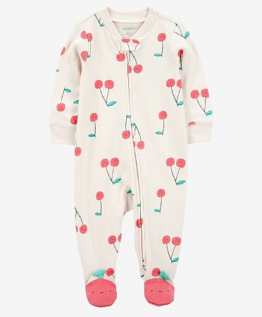 Pijama com pezinho Branco Cereja - 6m (3 a 6 meses) - Carter's