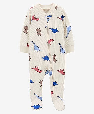 Pijama com pezinho Branco Dino - 3m (1 a 3 meses) - Carter's