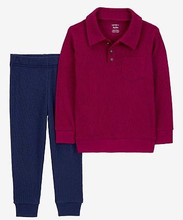 Conjunto 2 peças Manga Longa Vinho/Azul - 3T (3 a 4 anos) - Carter's