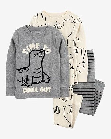Kit Pijama 4 peças Foca Cinza - 18m (12 a 18 meses) - Carter's