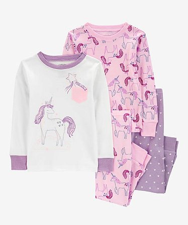 Kit Pijama 4 peças Unicórnio Magical - 12m (9 a 12 meses) - Carter's