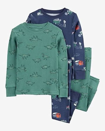 Kit Pijama 4 peças Dino Verde - 12m (9 a 12 meses) - Carter's