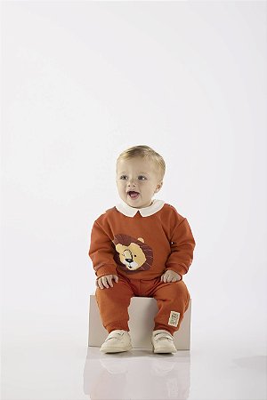 Conjunto Blusão e Calça em Moletom Leão Laranja - Tam P - Up Baby