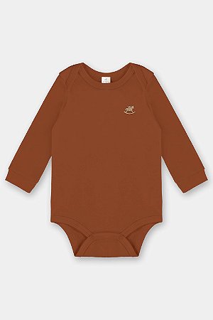 Body Manga Longa em Suedine Marrom Canela - Tam 1 - Up Baby
