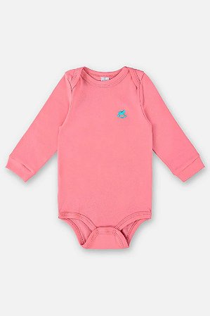 Body Manga Longa em Suedine Rosa Morango - Tam G - Up Baby