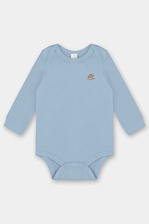 Body Manga Longa em Suedine Azul Médio - Tam G - Up Baby