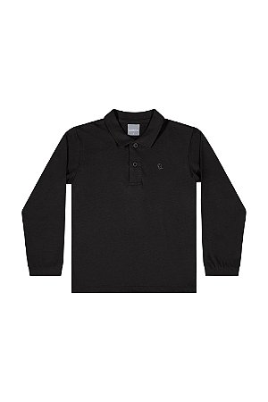 Camisa Polo Manga Longa em Meia Malha Preto - Tam 6 - Quimby