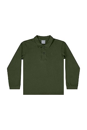 Camisa Polo Manga Longa em Meia Malha Verde Bronze - Tam 6 - Quimby