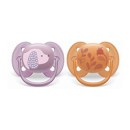 Chupeta Ultra Soft Dupla Dog/Flor Laranja/Lilás - 6 a 18 meses - Philips Avent