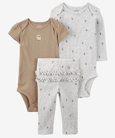 Conjunto 3 peças Coruja Marrom - 3m (1 a 3 meses) - Carter's