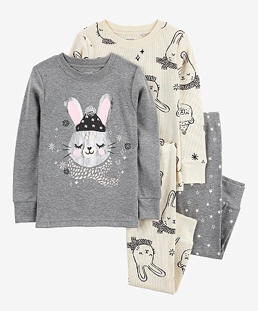 Kit Pijama 4 peças Coelho Cinza - 18m (12 a 18 meses) - Carter's