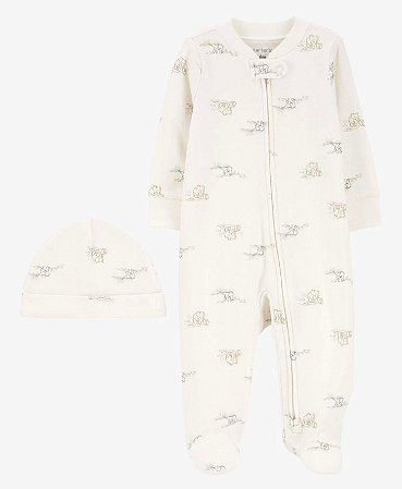Pijama com pezinho Neutro Elefantinho com touca - 6m (3 a 6 meses) - Carter's