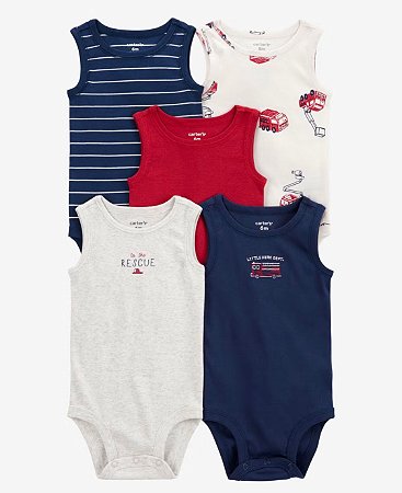 Kit Body 5 peças Carro Azul/Vermelho - 12m (9 a 12 meses) - Carter's