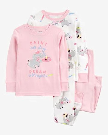 Kit Pijama 4 peças Elefante Rosinha - 12m (9 a 12 meses) - Carter's