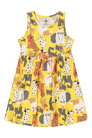 Vestido sem manga Dogs Amarelo - Tam 4 - Quimby