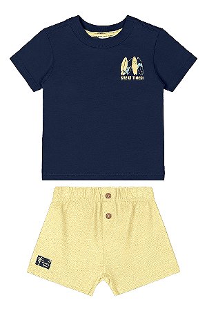 Conjunto Flame Surf Amarelo/Azul - Tam 2 - Quimby